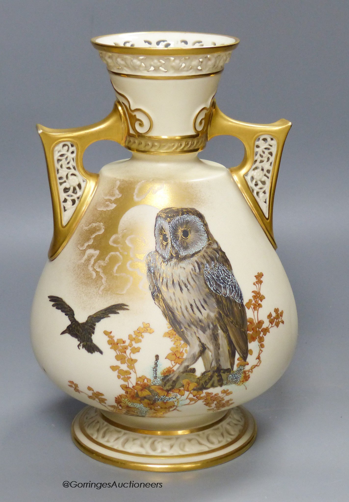 A Royal Worcester 'owl' vase, height 27cm